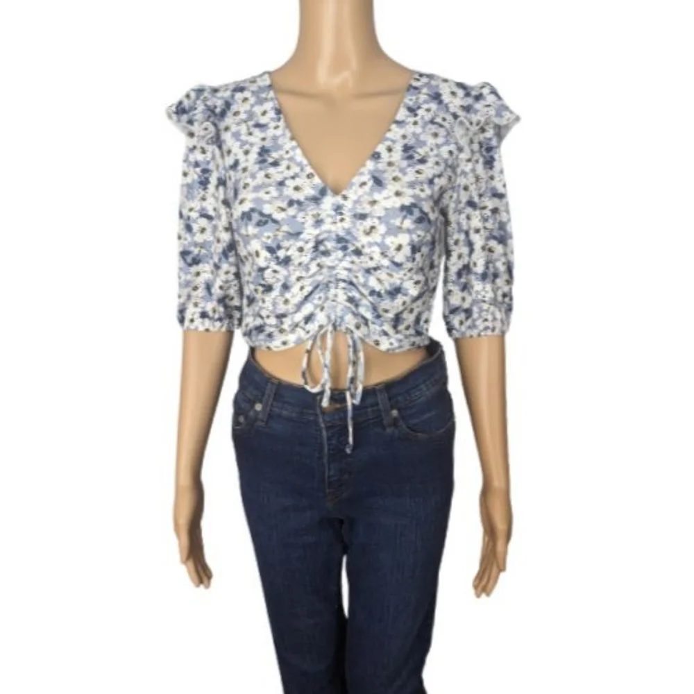 Topshop Floral Ruched Eyelet Crop Top 6